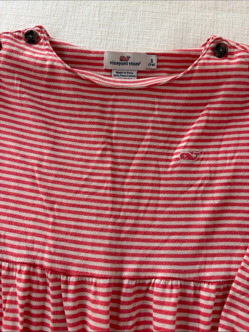 Vineyard Vines Girls' Coral and White Striped Long-Sleeve Dress